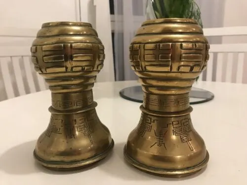 Pair of Genuine Antique Chinese Brass Vase from Circa 1800s.