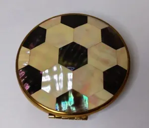 1950s KIGU Football Mother Of Pearl Abalone Luxury Compact Powder Mirror