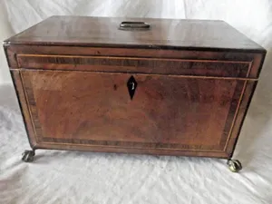 George III Mahogany Tea Caddy with 2 Compartments & Bowl on Ball & Claw Feet