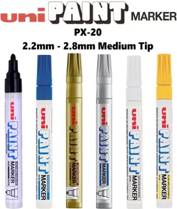 12 Uni Paint Marker Pen Medium PX-20 2.2mm-2.8mm Tip Oil Based Permanent Silver