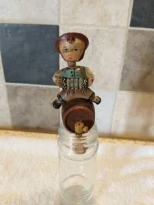 Vintage  Cork Wine Bottle stopper Carved Wood Boy on Keg Barrel(Germany)