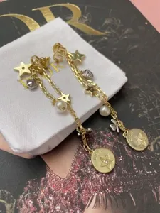 DIOR Petit CD Gold Charms Crystal Pearls Drop Earrings