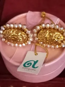 Designer Earrings Antigona Paris Clip Gold Tone Pearls Signed New with Tag RARE