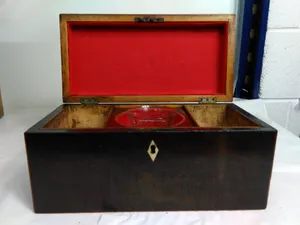 Antique Mahogany Tea Caddy With Key 3 Compartments With Mixing Bowl 