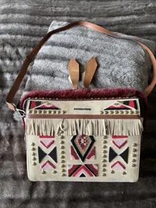 Dsquared2 Designer Suede Leather And Fur Handbag - Medium Authentic Embroidered