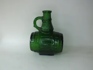 Vintage Green Glass Barrel Shaped Cognac Bottle & 4 Other Items  see Description