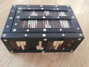 Vintage Porcupine Quill Wooden Box with Sliding Lid 11cm X 8cm X 4cm Rare