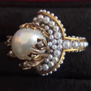 Pearl Flower Ring Vintage Luxury Jewellery Baroque Retro Engagement Wedding UK