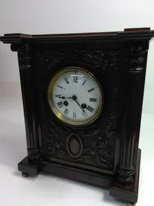 Antique Clock Wooden French Mahogany Victorian Mantel Clock Signed Samuel Marti 
