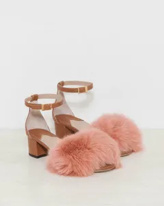 BNIB STUNNING BROTHER VELLIES FUR DHARA SANDALS TAN AND PINK UK 3.5 US6