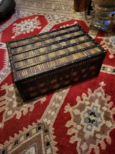 ANTIQUE PORCUPINE QUILL BOX WITH FITTED INTERIOR 9 LIDS