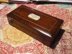 ANTIQUE "SYKES'S" HYDROMETER, T B WINTER , OPTICIAN ,+TEA CADDY BRASS MOUNTS WAL