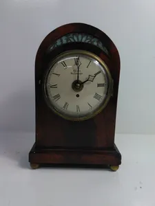 Antique Mahogany Miniature Single Fusee Alarm Mantel Clock By Gurdon Woodbridge