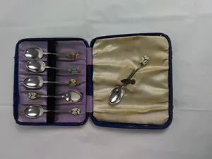 Vintage Silver Spoon Set Enamelled
