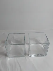 2 x Glass Cube Shaped Vase (Orchid planter, Flowers, Trinkets, Sweets) 14x14cm