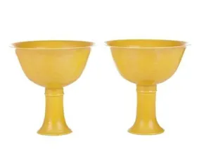 Pair Imperial Yellow Chinese Stem Cups 6 Character Mark for Guangxu (1875 -1908)