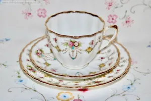 Extremely Rare Hand Painted Staffordshire Bone China Tea Set Trio Bow Cup Plate
