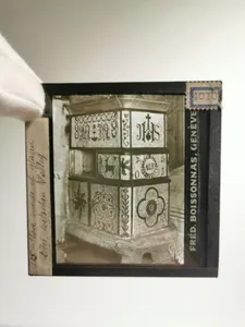 ANTIQUE Glass Magic Lantern Slide CHALET INTERIOR LOETSHEN VALLEY,