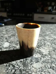 Carved horn vintage Georgian antique stirrup cup / beaker or dice throwing cup