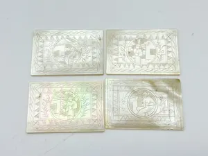 Set of 4 Antique Mother Of Pearl Gaming Counters Carved Chinese