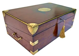 Large Georgian Writing Slope with Inkwells, Secret Drawers & Key, circa 1815