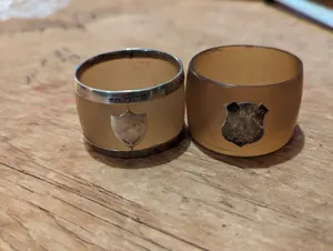 2 x Silver & Horn Napkin Rings, Shield Emblems Vintage