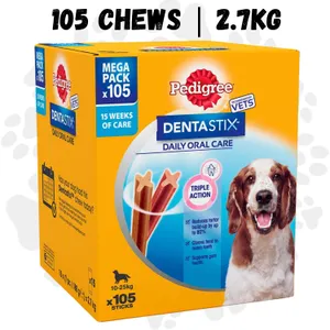105 Pedigree DENTASTIX MEDIUM Dog Dental Treats Pack | 2.7kg Oral Care Chews