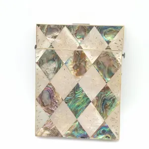 Antique Calling Card Case Abalone MOP Geometric Design