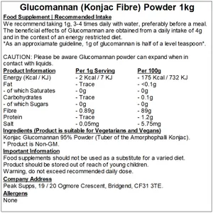 Peak Supps Glucomannan (Konjac Fibre) Powder 1Kg - Vegan Friendly