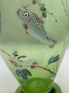 Antique Rare Moser Art Nouveau Bohemian Applied Fish Glass Vase Enamelled