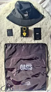 Oasis Wembley 2025 VIP Goodie Bag - Gold Pick, Hat, Badge, Power Bank NEW