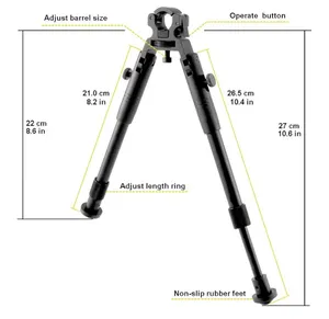 NEW Clamp-on Bipod 6-9 inch Adjustable Folding Rubber Feet Metal for Hunting