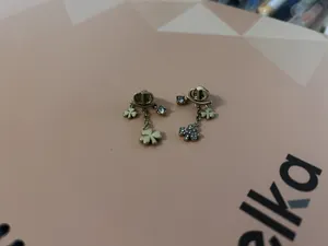 Dior Clover Dangle Earrings Gold Tone Crystal Charm New Without Tags