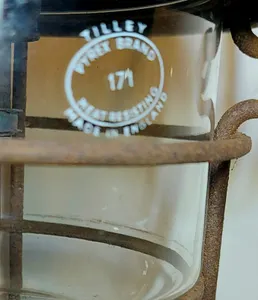 Vintage Early Tilley X246 'Pork Pie' Lamp Lantern Enamel Top Pyrex 171 Glass