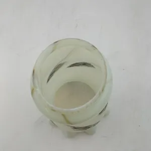 Antique Victorian Vaseline Uranium Glass Lamp Shade - Pulled Feather Design