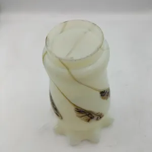 Antique Victorian Vaseline Uranium Glass Lamp Shade - Pulled Feather Design