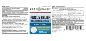 Gericare Mucus Relief Expectorant Guaifenesin 400mg, 100 Tablets