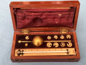 Antique Sikes Hydrometer Boxed Brass - M Jordi Dublin - Broken Thermometer