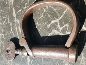Vintage British Police Handcuffs with Key - Old Antique Metal Cuffs Used