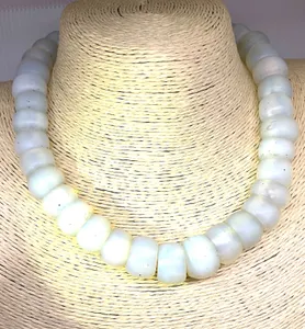 ANTIQUE Vaseline GLASS NECKLACE LARGE BEADS Dutch Moon Beads Opal Opalescent OLD