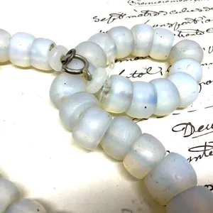 ANTIQUE Vaseline GLASS NECKLACE LARGE BEADS Dutch Moon Beads Opal Opalescent OLD