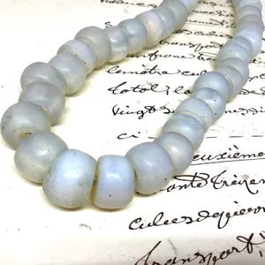 ANTIQUE Vaseline GLASS NECKLACE LARGE BEADS Dutch Moon Beads Opal Opalescent OLD