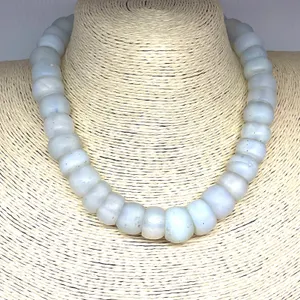 ANTIQUE Vaseline GLASS NECKLACE LARGE BEADS Dutch Moon Beads Opal Opalescent OLD