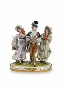 Antique Scheibe Alsbach Porcelain Hand Painted walking in park Figurine Group