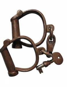 Rare Antique Hiatt Warranted Wrought Iron Handcuffs - Jail Police Military