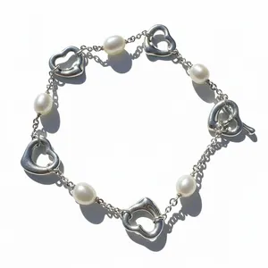 Tiffany & Co Elsa Peretti Open Heart Pearl 7.25” Sterling Silver Bracelet NWT