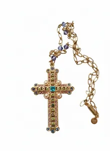 Butler & Wilson Vintage Crystal Pearl Cross Chain Necklace Harrods 1970s/80s