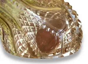 Antique Vaseline Pearline Glass Vase Cut Detail Lime Green Top Ground Base Used