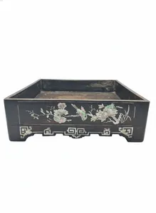 Antique Chinese Qing 19thC MOP Inlaid Wood Display Stand - Losses - 24.5cm