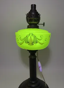 Victorian Antique Art Deco Uranium Glass Oil Lamp Untested Electrics No Shade